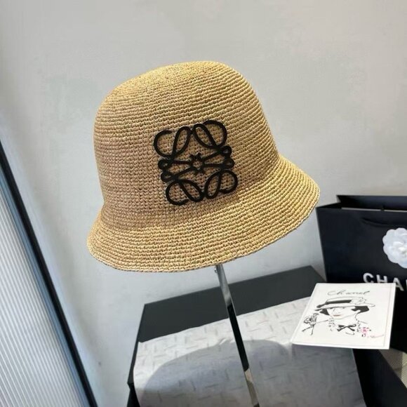 Loewe Tan Straw Hat featuring a black logo main image 7